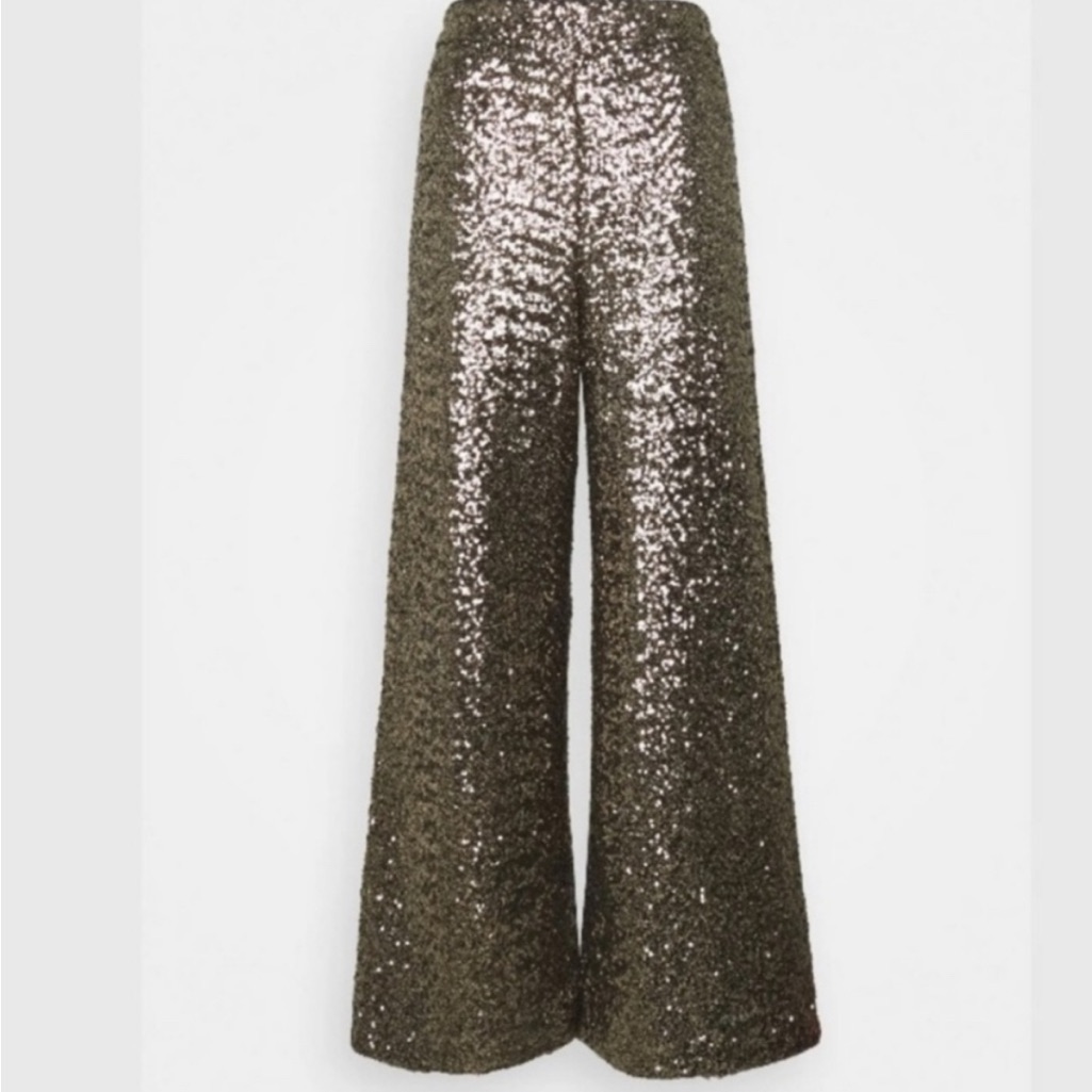 Banana Republic Gold Bronze Sequin Lined Wide Leg Pants Cocktail Xs Fits S/M